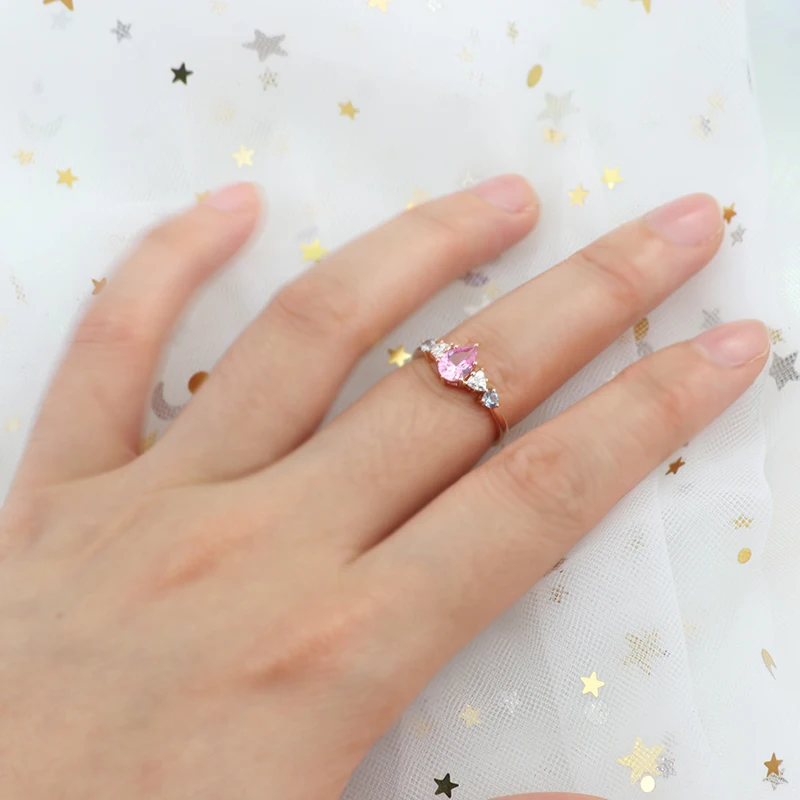 5*7mm Ruby Gemstone Solid 14K Rose Gold Engagement Gold Wedding Ring Pear Cut Ring for Ladies