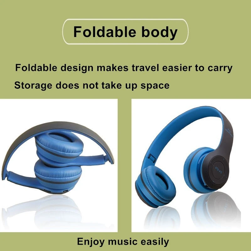 P47 Foldable Hi-Fi Stereo Headsets BT 5.0 Music Headsets with fm radio TF Card for PS4/Kids Gifts  P47 Wireless Headphones