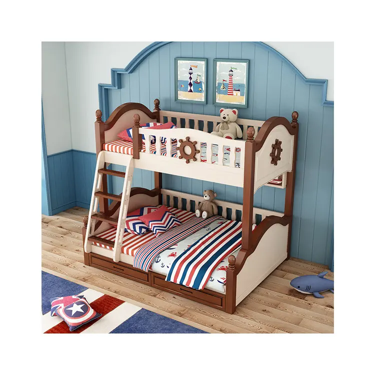 Лидер продаж, детская мебель из массива дерева и МДФ, двухъярусная кровать для детей, синяя кровать для девочек