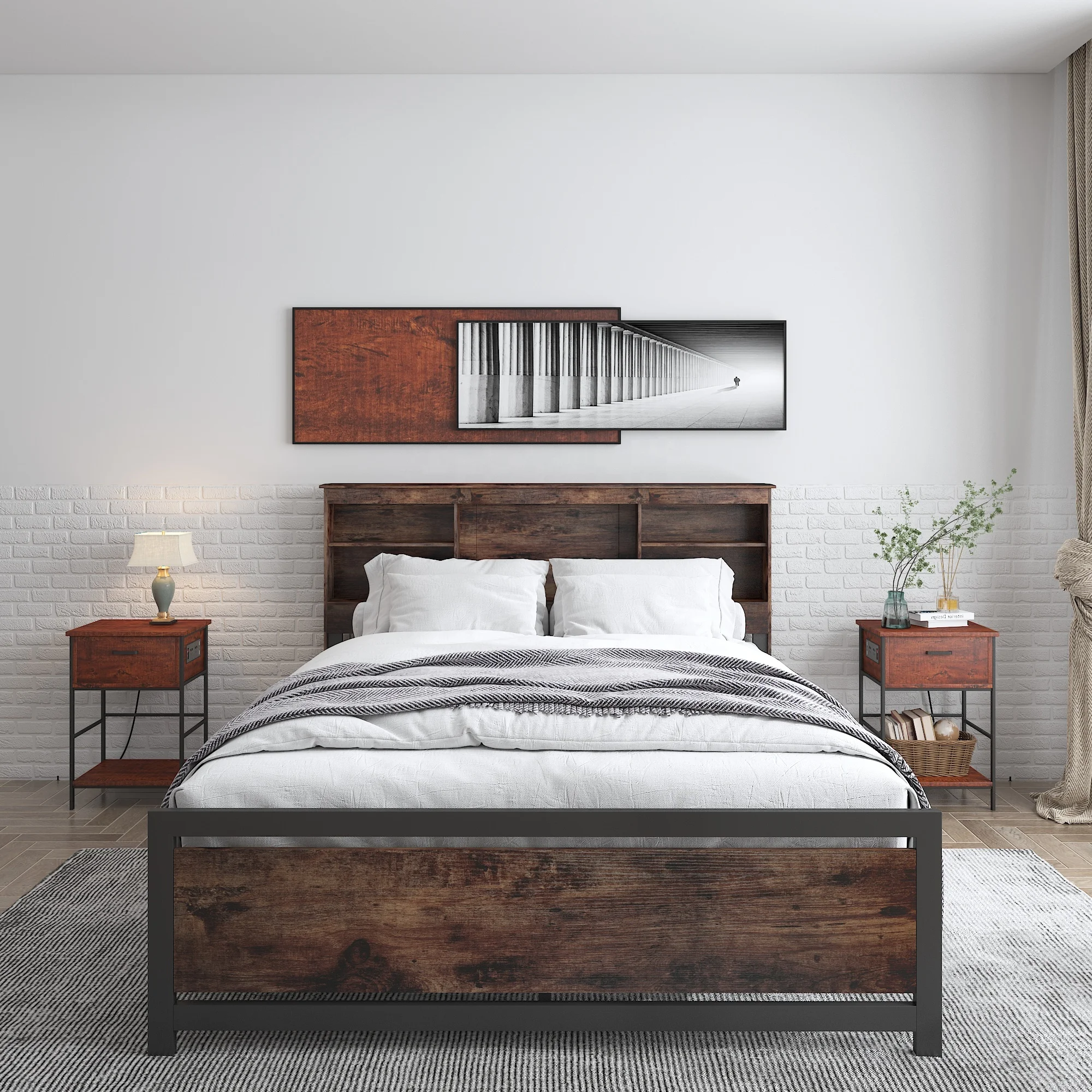 Wholesale Metal Twin Full Queen King Bed Frames With Storage Dormitory Wood And Metal Platform Bed Frame