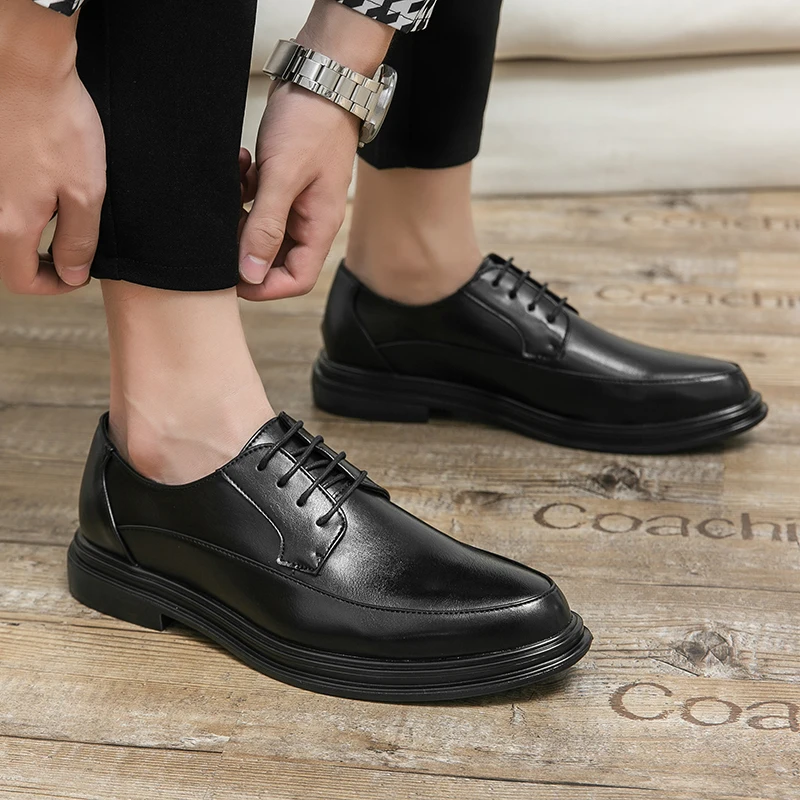 OEM High Quality Lace-up Leather Wear-resistant Point Toe Shoes Casual Walking Styles Leather Loafers Casual Dress Shoes For Men