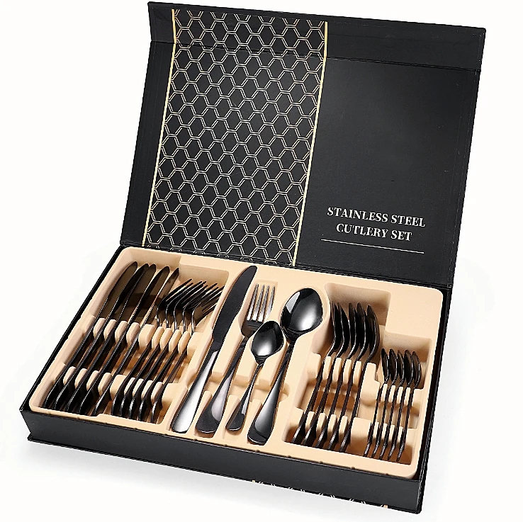 Luxury Gold Cutlery Set Stainless Steel Utensils Knife Fork Spoon Flatware Set Gradient Sliver Cutlery Set with Gift Box