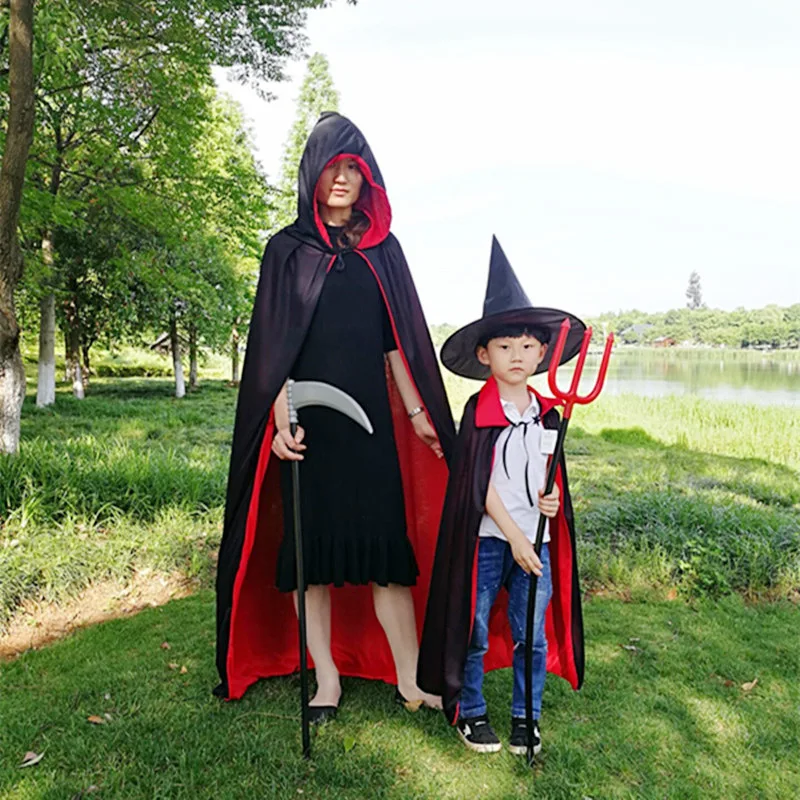 Hot Sale Halloween Vampire Kids Adult Costumes Cosplay Cloak Cape Prop Dual-Layer Masquerade Supplies