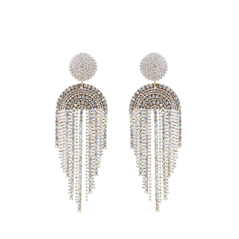 2023 Elegant Long Tassel Rhinestone Dangle Earrings Beads Crystal Handmade Statement Earring For Women Jewelry Party