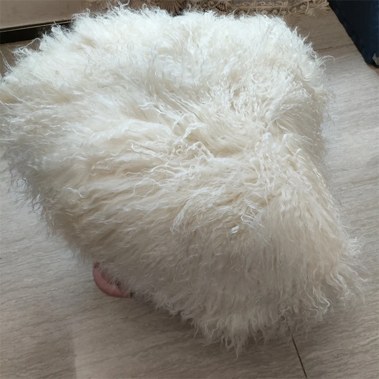 natural white beige Tibetan Sheepskin Lamb Floor Fur Rug