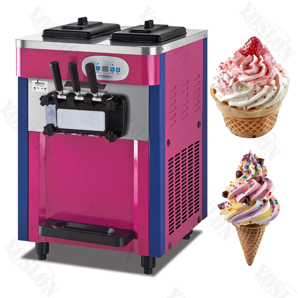 YOSLON Commercial Soft Serve Rolled Snow Continuous Freezer Sundae Vending Ice Cream Machine 3 Flavors Ice Cream Making