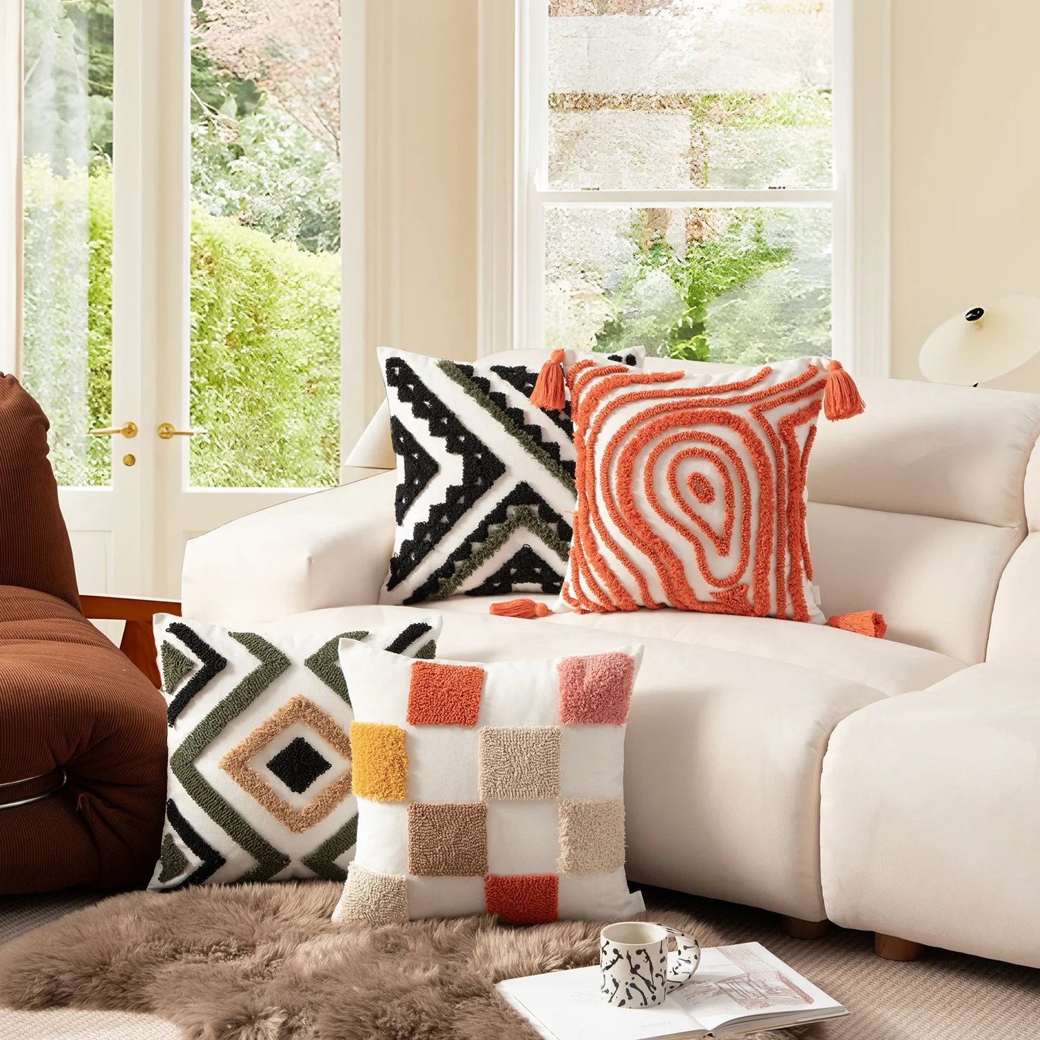 Original Design Loop-pile Pillow Cover Home Decor Tufted Cushion Cover Colorful Geometric Cushion For Sofa Living room