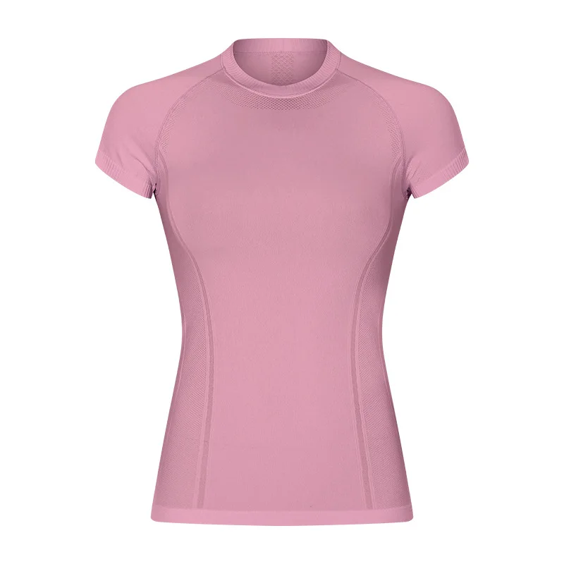 Spring and summer new round neck slim solid color yoga short sleeve female elastic quick dry fashion sports leisure yoga wear