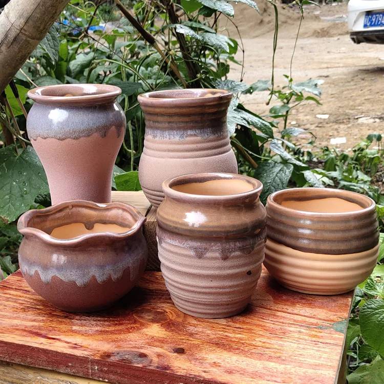 
Garden succulent flower POTS creative flow glazed fleshy plant pot horticultural wholesale ceramic planter 