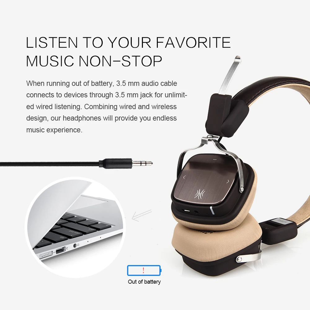 OneOdio Original Elysium Wireless Headsets Foldable Headset With Mic Metal Lightweight Headphone 500mAh Black/ Beige