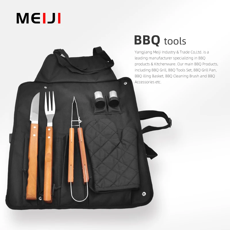 Набор инструментов для гриля с деревянной ручкой