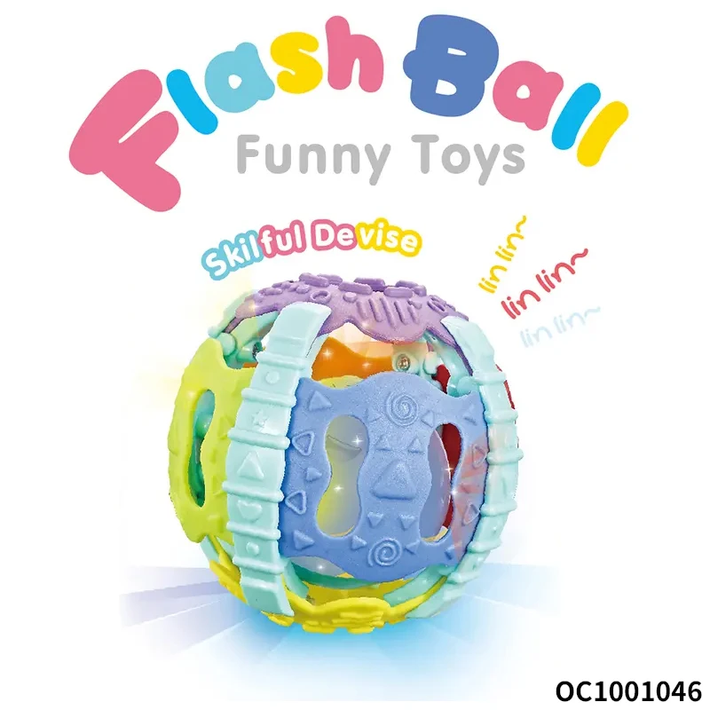 Wholesale Silicone Baby Comforter Toy and Baby Products Sensory Soft Rubber Rattle Ball with Light Music