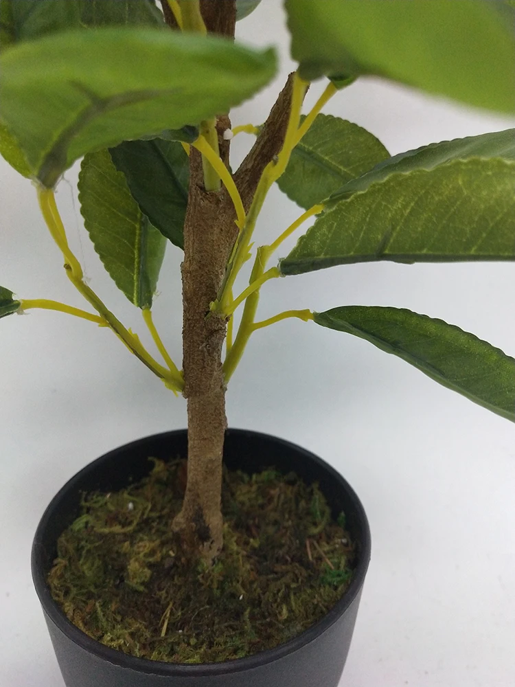 Simulation Plastic 43cm Lemon Tree 49lvs 3 Fruits Artificial Trees  With Black Plastic Pot For For Indoor decoration
