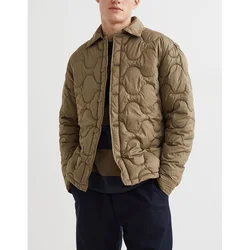 Wholesale Custom Design Lightly Padded Shirt jacket Button Up Men Khaki Windproof Winter Quilted Jacket