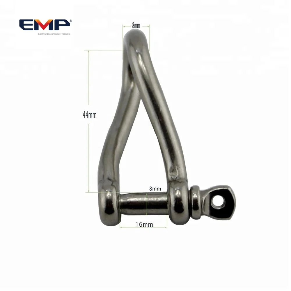 Long shackle in polished stainless steel, rotated 90 degrees.