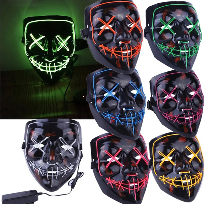 Hot ODM party customized shape neon panel wire LED glowing mask rave scary cosplay cold light up EL mask