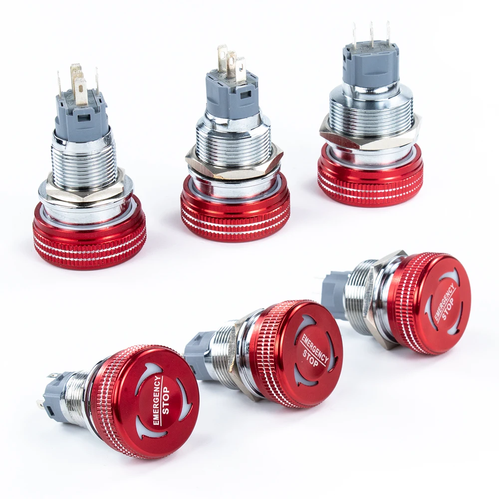 16mm 19mm 22mm LED Metal emergency stop switch push button mushroom Rotary reset IP65 waterproof  NO NC High-quality