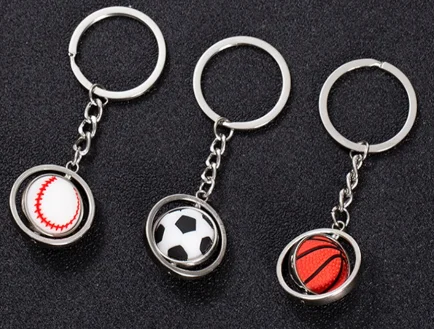 Custom Logo Metal Keychain Small Zinc Alloy Ball with Spin Basketball Football Golf Baseball Soccer Features Gift