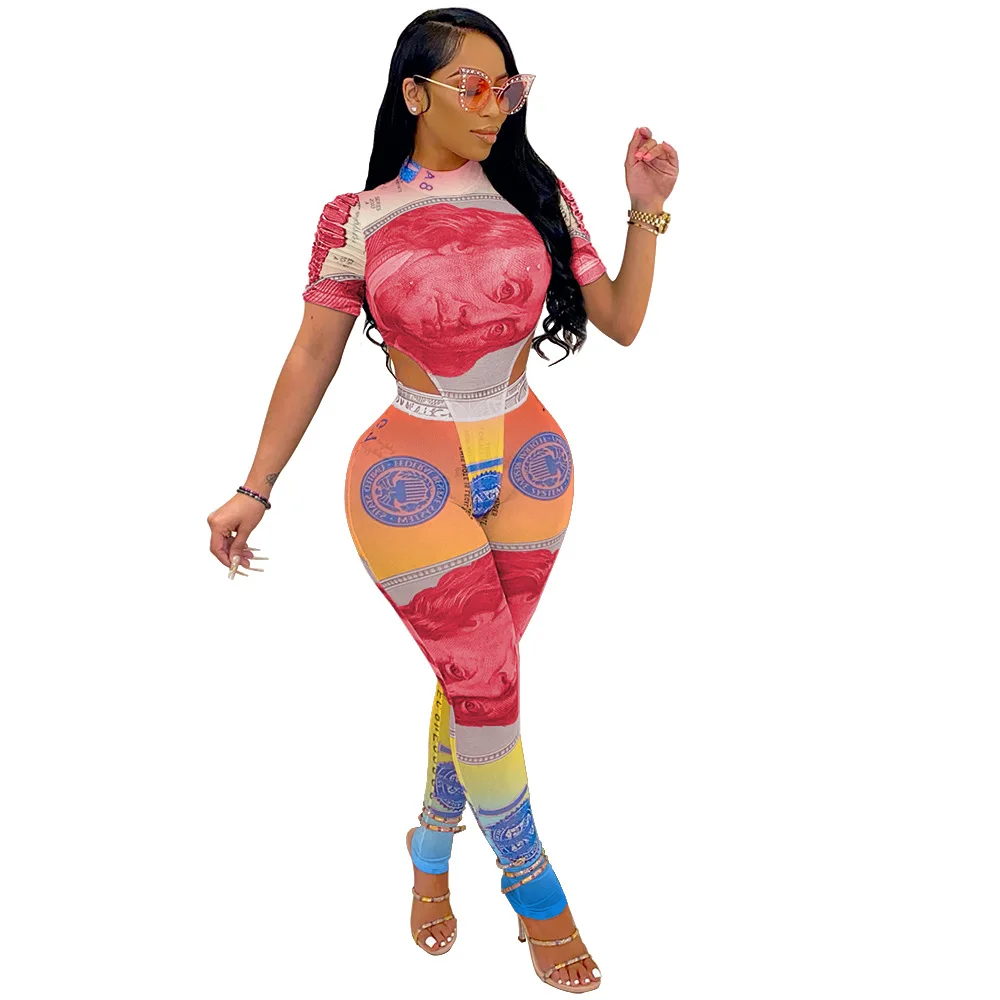 
High Waist Women Stretch Pants Set Bodycon Dollar Two Pants For Women Sets Short Sleeve Two Piece Pant Set Bodysuits 2 Piece 