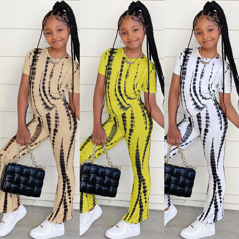 Fashion Popular Girls clothing sets Printed Short Sleeve 2 Piece sets  for 1-10 years kids clothes