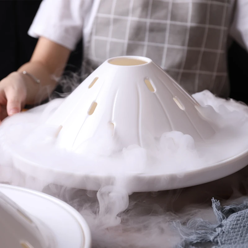 
Multiple size custom white round dry ice plate design restaurant hotel sushi sashimi melamine tray 