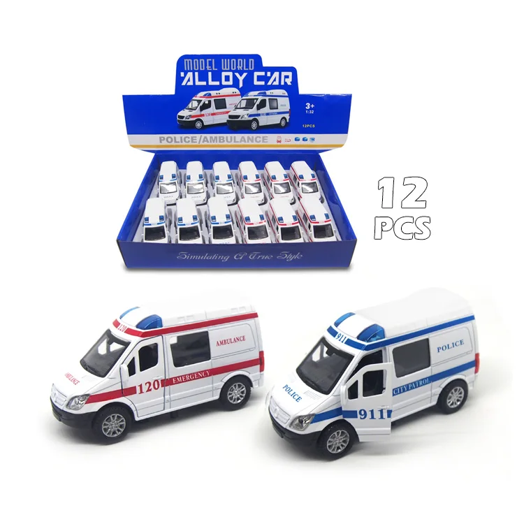 1:32 Pull Back Function Police Car And Ambulance Waggon Alloy Models 2ASST W/ Sound Light