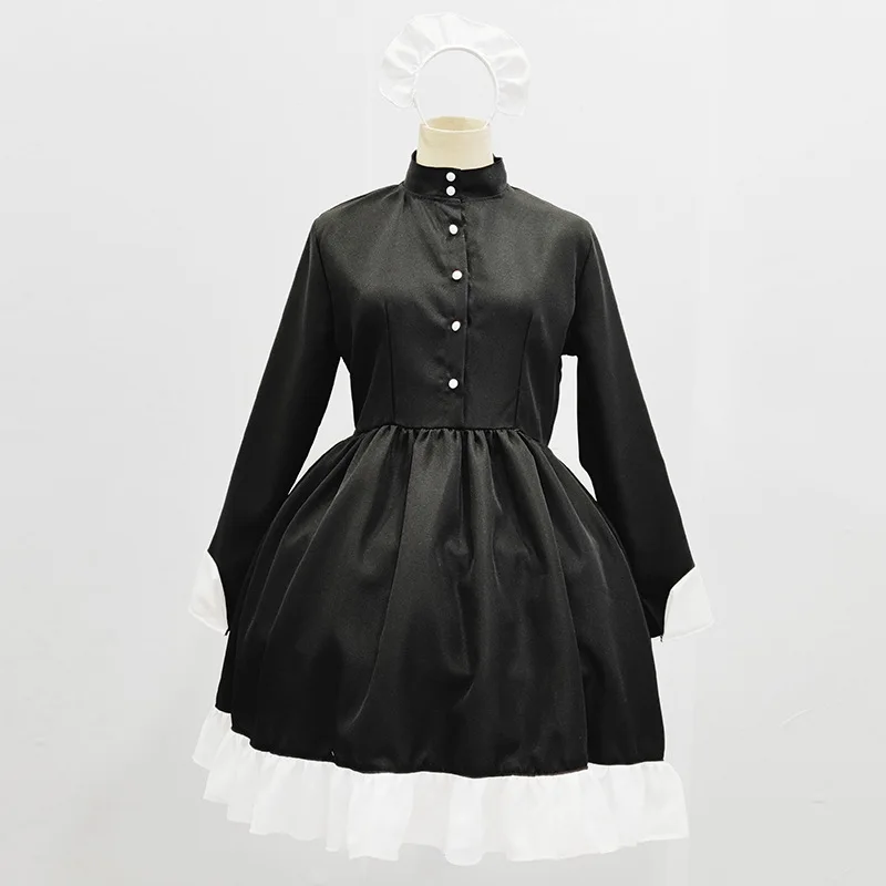 2024 Black Cute Lolita Maid French Maid Dress Girls Woman Amine Cosplay Costume Waitress Maid Party Stage Costumes S-5xl Sizes