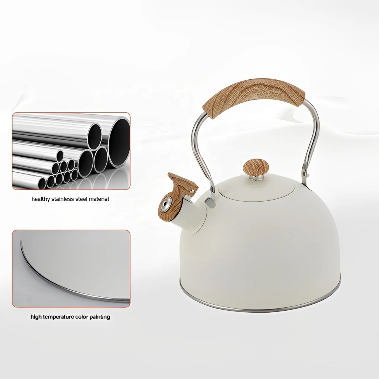 New European Whistling Kettle 2.5L Gas Induction Cooker Universal Stainless Steel Tea Coffee Water Kettle Blue Green Color