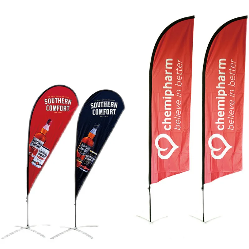 Banner Stands Custom Logo Printing promotional advertising flag Polyester Pole Teardrop Bbow Flex Flying Beach Feather Flag