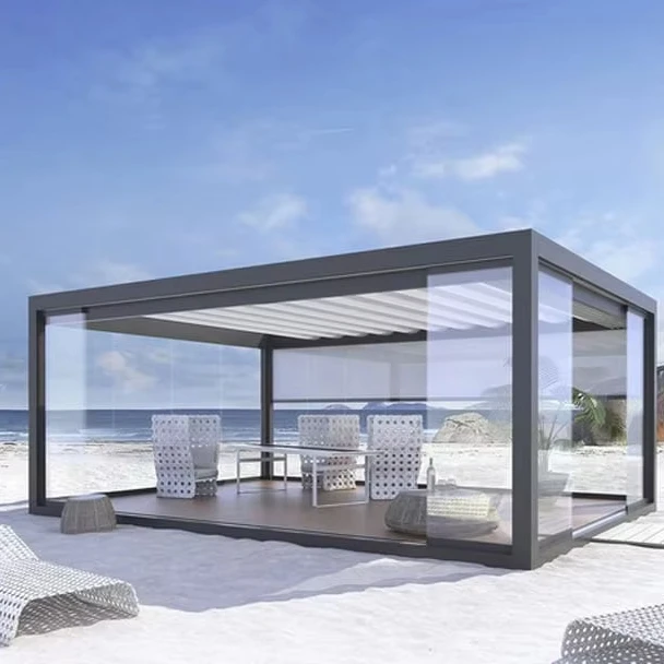 Clear Tempered Glass Veranda Exterior Wall Sunroom Glass Sliding Doors Glass Panel Pergola Aluminium Outdoor Manufacturer