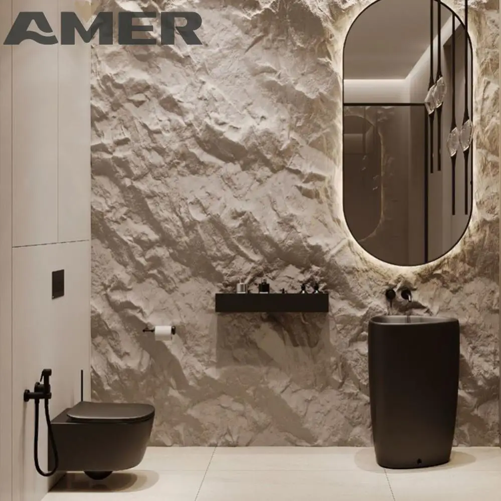 AMER OEM wholesale Pu stone Polyurethane Faux Wall Panel  Sheet Alternative Stone Pu  Stone Wall Panel