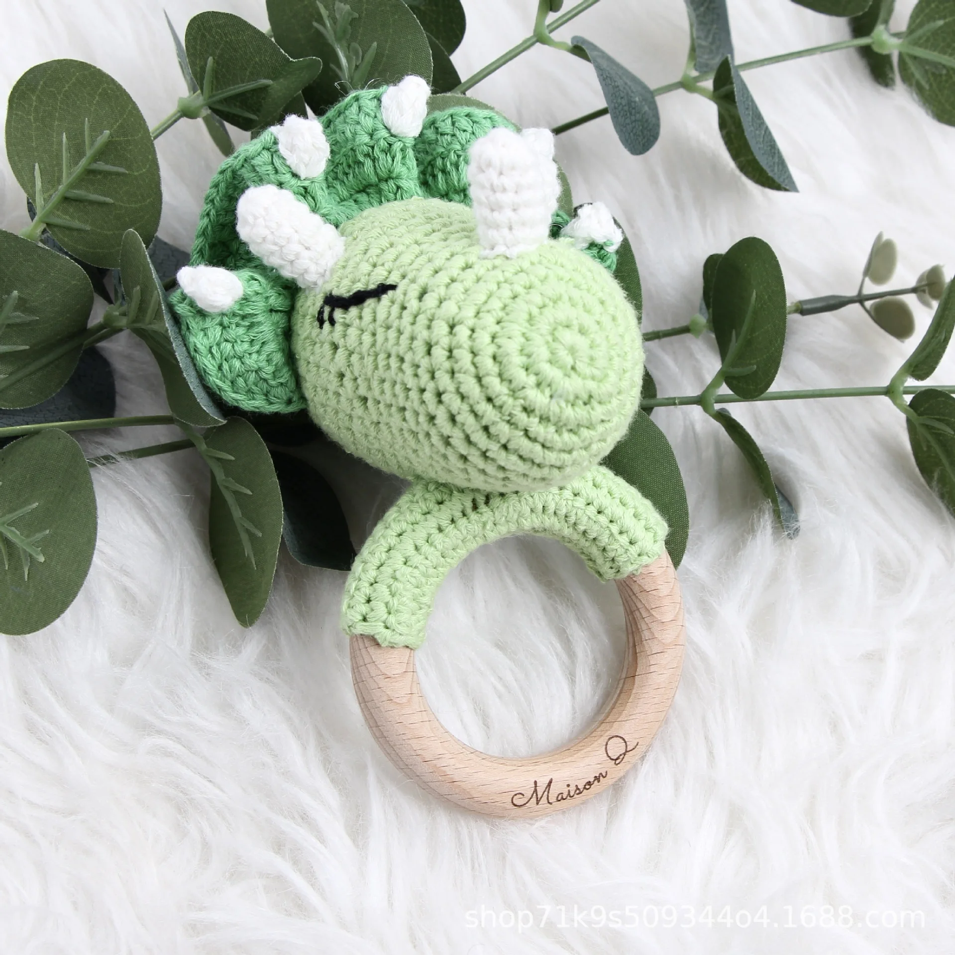 Unisex Baby Animal Unicorn Dinosaur Crochet Rattle Soft Wooden Organic Cotton Soothing Toy in Whale Shape