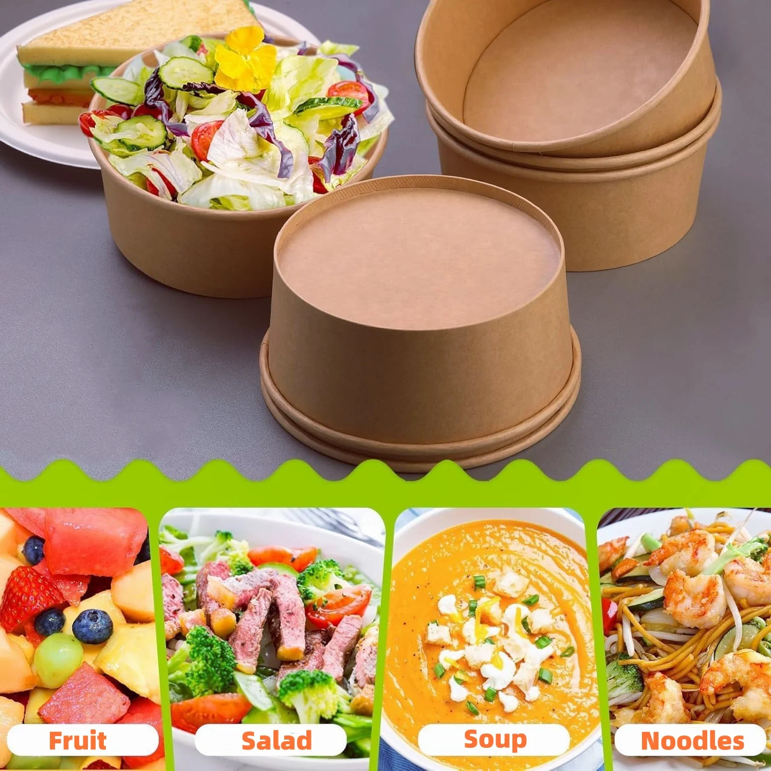 Dayu Recyclable Custom Printed Kraft Paper round Lunch Bowl Free Sample for Food Salad Takeaway with Embossed Lids Foldable Box