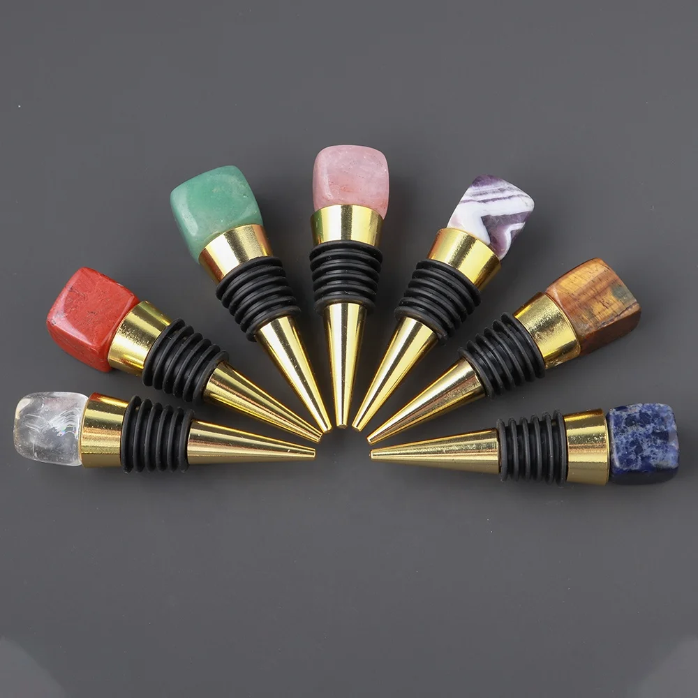  Amazon Top Seller Cube Gemstone Wine Cork Stopper Healing Crystal Quartz Stone Glass Bottle For