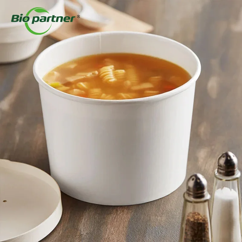 Disposable Biodegradable Takeout Salad Paper Bowl Ice Cream Porridge Rice Noodle Soup White Kraft Cups With Lid