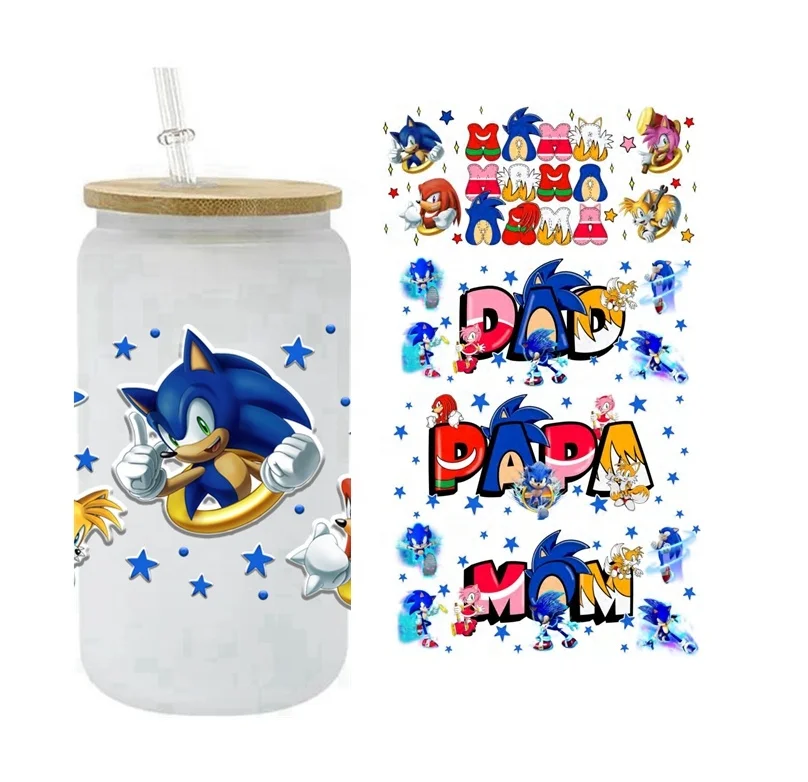 20000+ Trending Styles Cute Cartoon Anime 3D UV dtf Cup Wrap Stickers Anime Sonics 3D UV Dtf Cup Wraps for 16OZ Cup Use