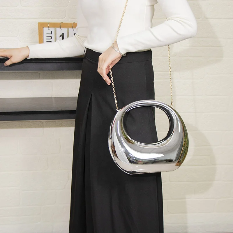 2024 New Fashion PVC Purses And Handbags Luxury Women Chain Shoulder Hot Golden Handbag Ladies Half Moon Embellished Clutch Bag