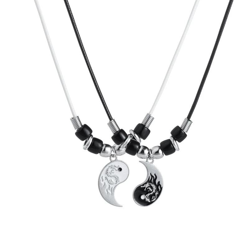 Tai Chi Yin Yang Paired Pendant Couple Necklace & Bracelet Women BBF Best Friend Friendship Necklace Charms Braided Jewelry Gift