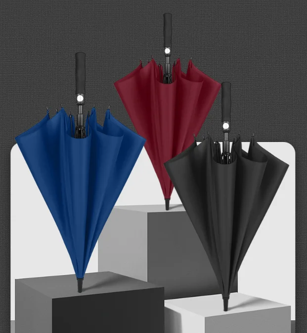 High Quality 190T Pongee Uv Proof Black Coating Fiberglass Automatic Opening Golf Umbrella Windproof With Custom Logo