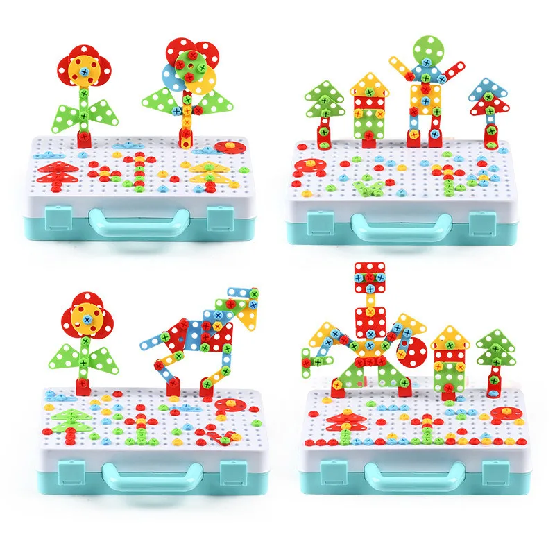 Wholesale Hot-Selling Intelligent Creative Panel Assembly Building Blocks Disassembly Electric Drill Screw Drill 3D Puzzle Toys