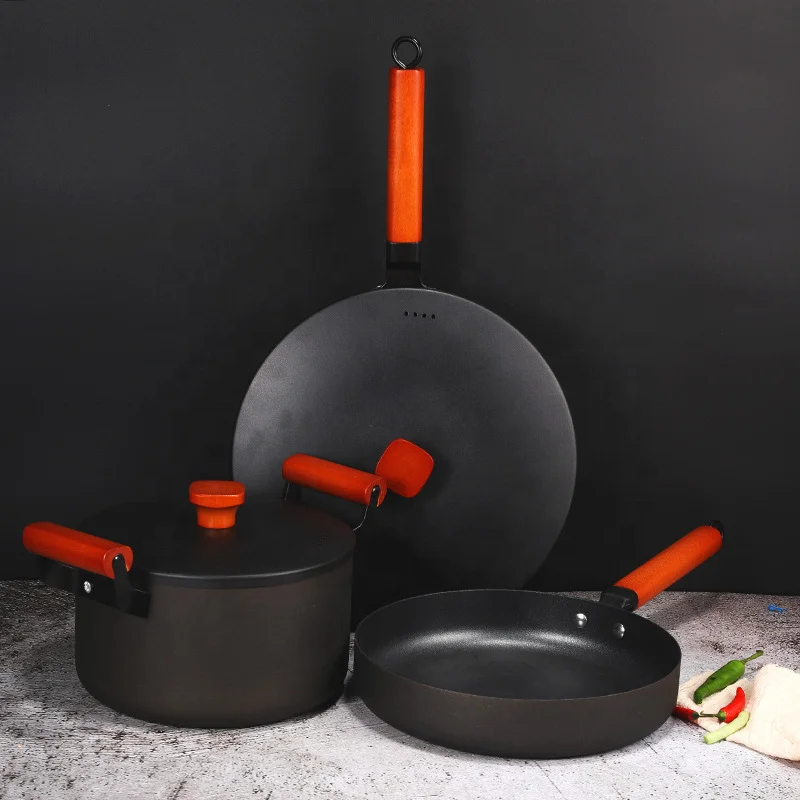 High Quality Wholesale Kitchen 4pcs Cook Soup Cooking Iron Die Cast Non Stick Pan Sets Cookware Pot Set