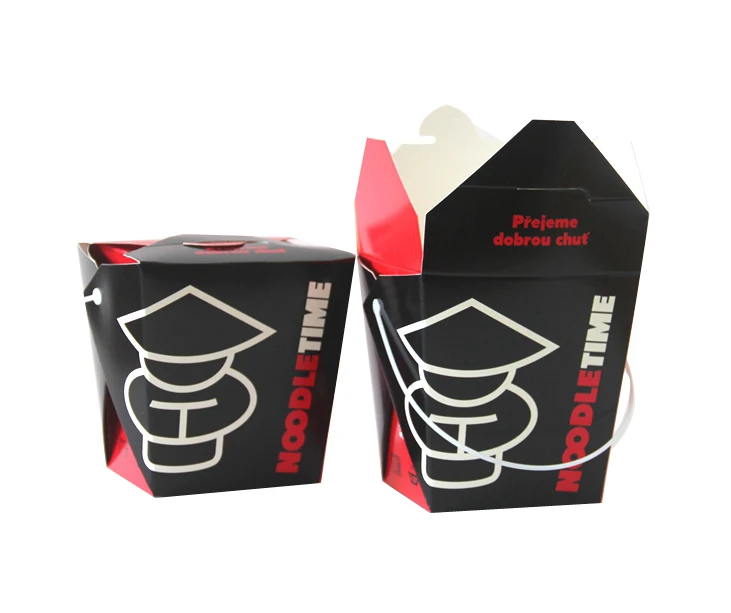 Red Black Restaurant Takeaway Packaging Disposable Lunch Box Takeout Asia Food Container With Plastic Handle