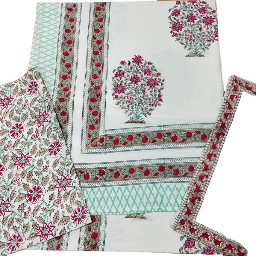 Bedding Cover Bedspread Set With 2 Pillowcases Bohemian Bed Sheets With Pillow Cover Hand Block Prints