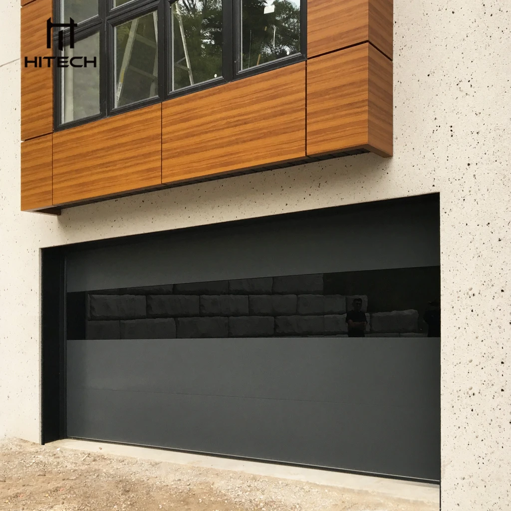 Hitech Factory Price Morden Black Color Glass Panel Electric Remote Automatic Control Insulated Sectional Garage Doors For Homes