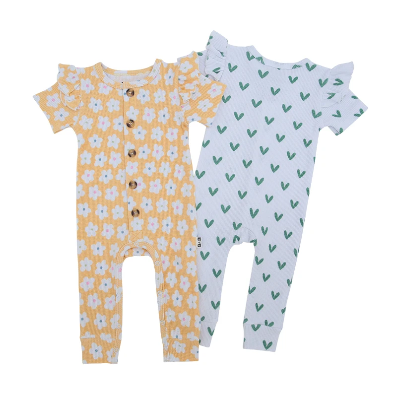 Wholesale Customized Long Sleeve Bodysuit New Lovely Print Baby Onesie Button Ruffle baby sleep rompers