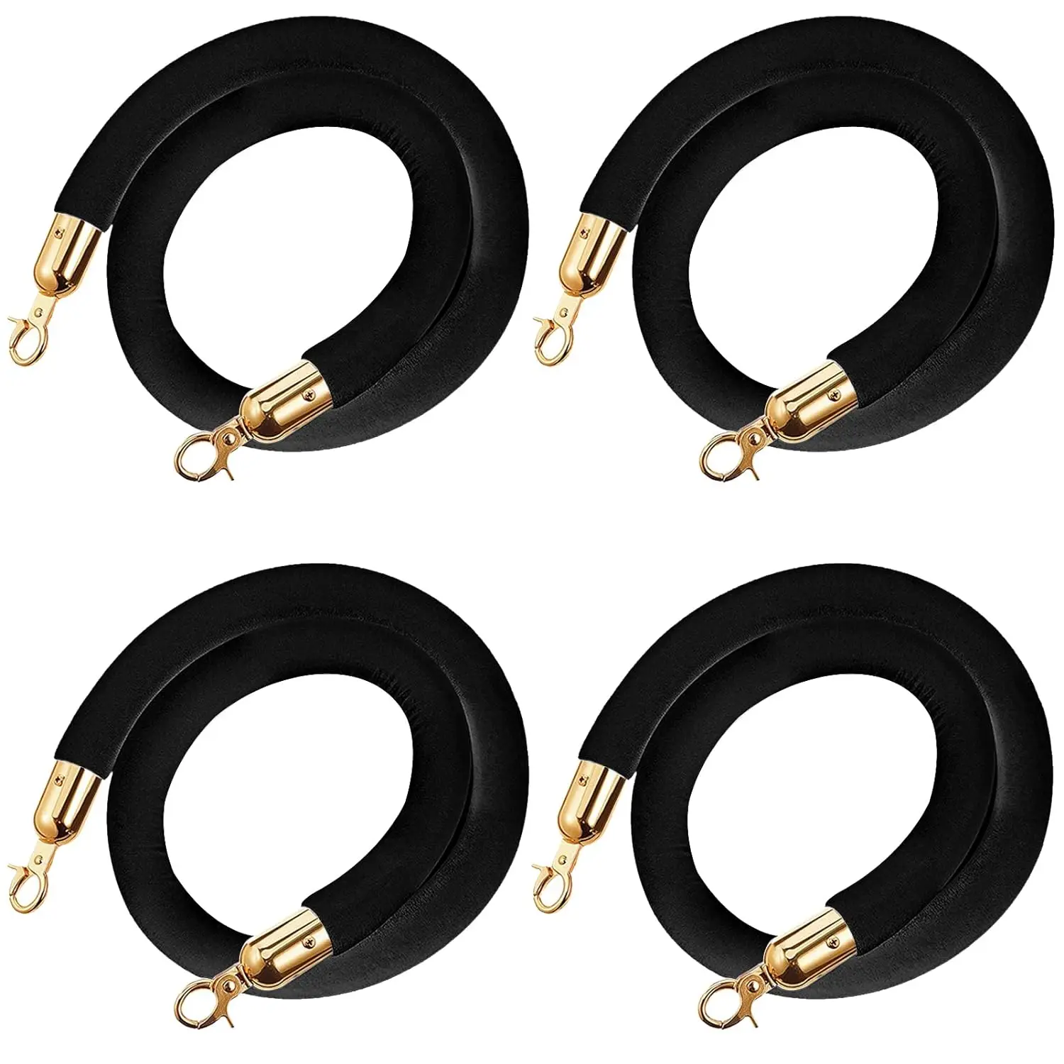 4 Pack Velvet Stanchion Rope, 5 Feet Burgundy Crowd Control Velvet Ropes with Gold Clasps for Party Event and Red Carpet