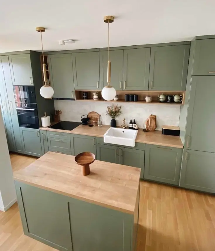 Vermonhouzz простой и элегантный стиль 2024 современный шейкер двери кухонный шкаф красивый шпон зеленый
