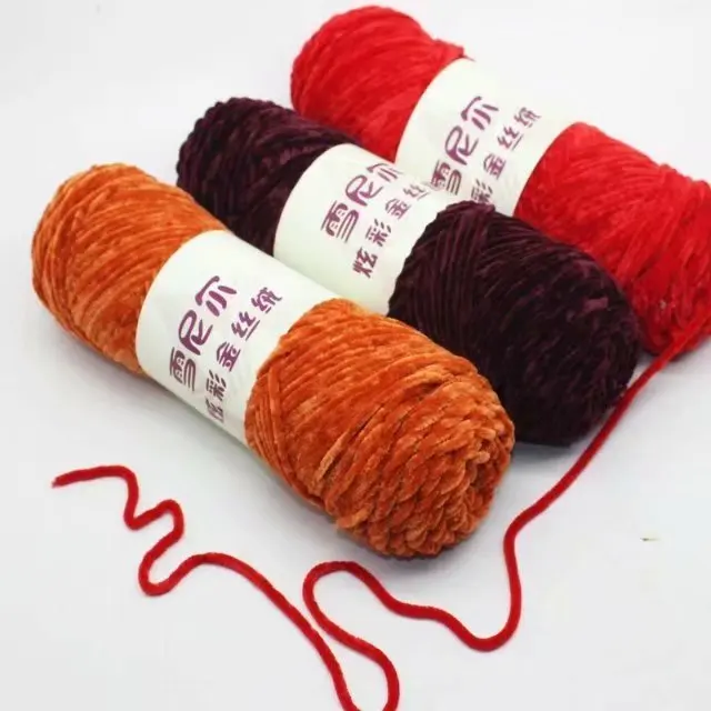 wholesales 4mm 1 ply chenille yarn 100g polyester soft wool chenille yarn for baby crochet knitting
