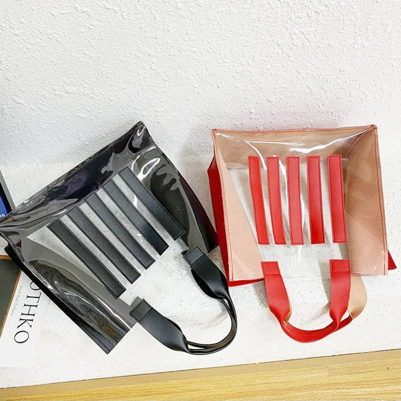 2022 Customize Hote Sale Customized Promotional PVC Clear Transparent Casual Women Shopping Tote Bag Beach Waterproof Handle Bag