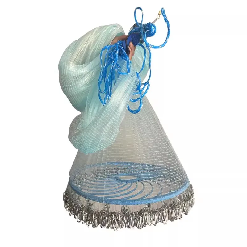 Hot Selling Monofilament Cast Net Double Knot Style with PA Plastic Handle and Safety Buckle for Fishing and Other Nets